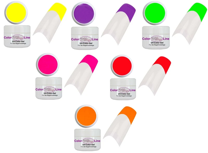UV / LED Neon Farbgel - Neon Gel Pink + Gelb + Rot + Grün + Orange + Violett - Einzeln oder Set
